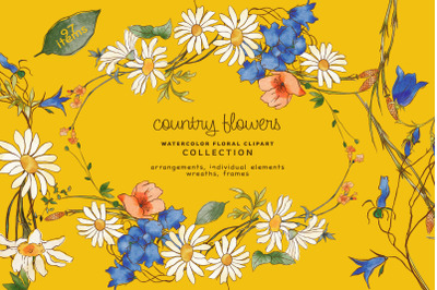 Watercolor Country Flowers Clipart set