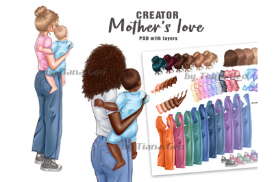 Mother and baby clipart creator- PSD with layers