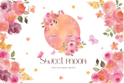 Sweet Moon. Cute watercolor