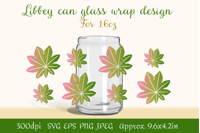 Beer can glass wrap design 16oz | Tropical leaves