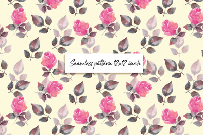 Pink roses. Watercolor seamless pattern