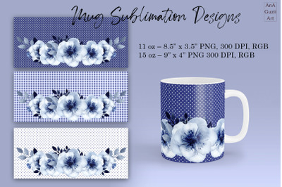 Dusty blue flowers Mug Sublimation designs, Watercolor Flower