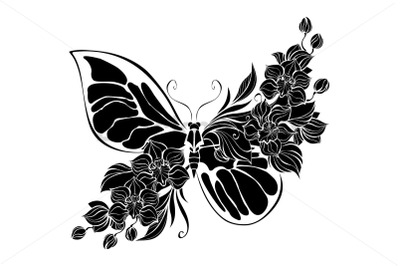 Flower Butterfly with Silhouette Orchid