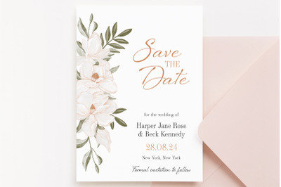 Save The Date Card Wedding Magnolia Template Editable Invitation Card