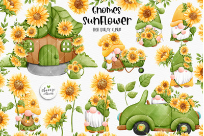 Watercolor Sunflower Gnomes Clipart, Sunflower Gnomes PNG, Sunflower Gnomes Clipart Bundle, Gnome Clipart, Season Gnomes Clipart
