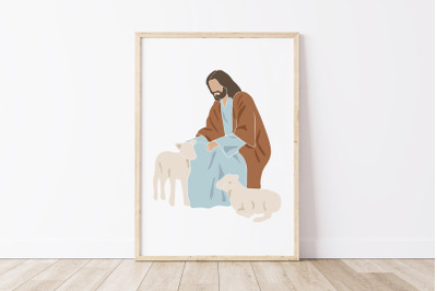 Jesus baptism wall print,  Christian poster art, Jesus portrait poster