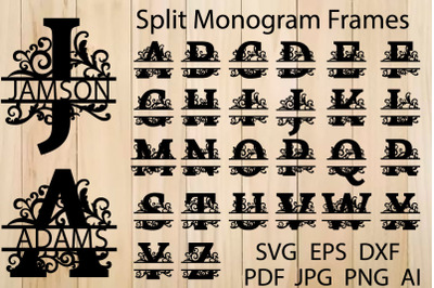 Split Monogram Letters SVG, Floral Split Monogram Frame Svg