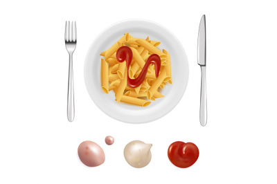 Pasta with tomato sauce. Italian cuisine dish, isolated white plate an