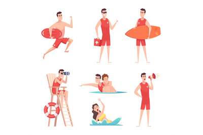 Lifeguard at beach. Summer vacation safety on the sea kids enjoying in