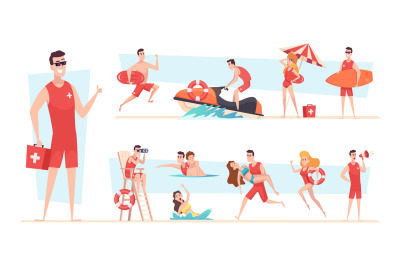 Beach lifeguards. Kids spend good safety time on the summer beach sea