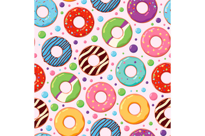 Donuts pattern. Food rings colorful sugared chocolate round donuts gar