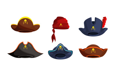 Pirate hats. Costumes bandanas of pirates carnival sailor clothes capt