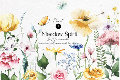 Meadow Spirit wild flowers watercolor set. Part 1