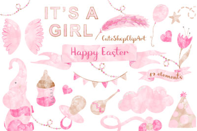 Pink Watercolor Baby birthday PNG clipart
