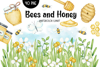 Watercolor clipart &quot;Bees and Honey&quot;