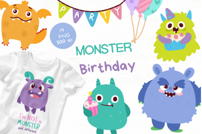 Monster birthday party kawaii clipart