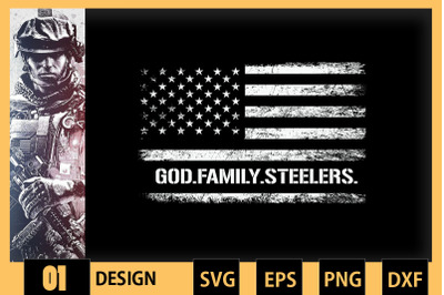 God Family Steelers Pro Us Flag