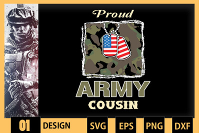 Proud Army Cousin With Heart USA Flag