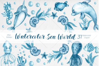 Watercolor Sea World, Watercolor Clipart PNG