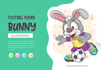 Cartoon Bunny Football Player. T-Shirt&2C; PNG&2C; SVG.