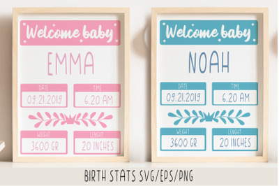 Baby birth stats SVG, Birth announcement template SVG/EPS