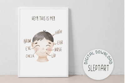 Baby face Educational Print, Body Poster, Printable Wall Art