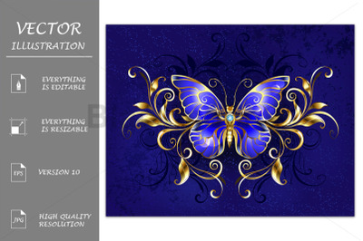 Sapphire Butterfly with Gold Pattern
