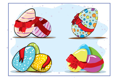 Easter egg with a red bow and patterns for the holiday of Holy Easter