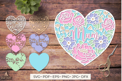 3d Mum Floral heart | Mothers day papercut card
