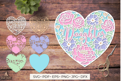 3D Daughter Flower Heart svg| Daughter birthday card