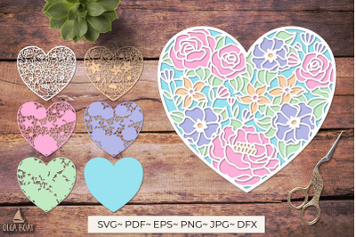 3d heart svg | Floral heart lyered papercut