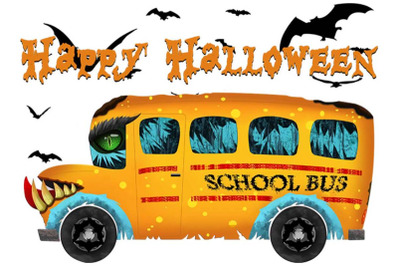 Happy Halloween School Bus Monsters Sublimation