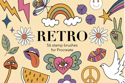 56 Groovy retro stamp brushes for Procreate
