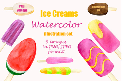 Watercolor drawings of ice cream