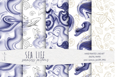 Nautical blue alcohol ink seamless patterns - 5 JPEG files