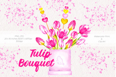Tulip Bouquet / Watercolor Print and Clip Art