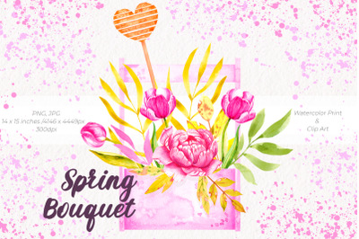Spring bouquet / Watercolor Print and Clip Art
