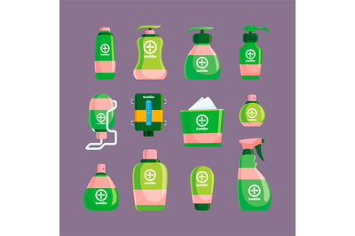 Sanitizer. Hygienic spray bottles wiping clear products garish vector