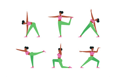 Yoga characters. Healthy lifestyle active female person in yoga poses