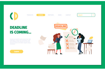 Business deadline landing. Web page with stressed office workers corpo