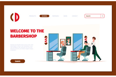 Beauty salon landing. Barbershop workers using professional tools scis