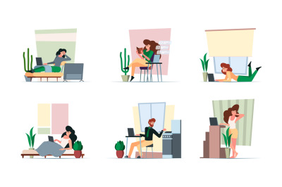 Distance work. Freelancer working at home relax persons healthy profes