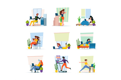 Home freelancers. Professional workers making homework in interior cre