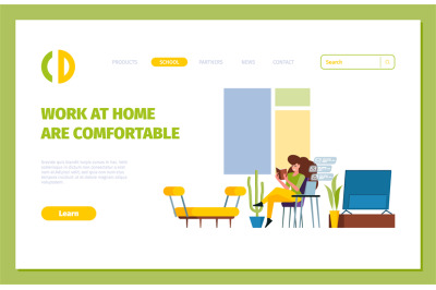 Freelance landing. Business web page with freelance characgers relaxin