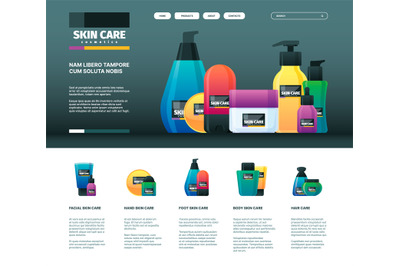 Cosmetics landing. Skin care healthy products for spa salon soap scrub