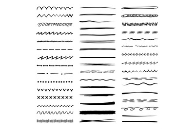 Pencil hand drawn lines. Sketch scribbles collection dividers chalk li