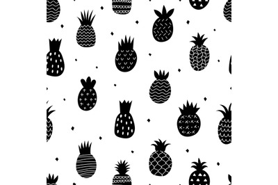 Black pineapple pattern. Doodle abstract pineapples decorative seamles