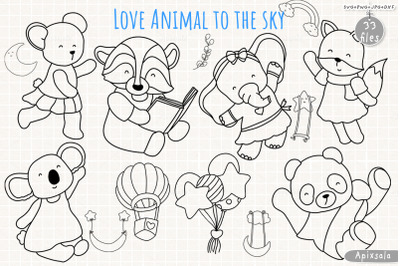 Love Mom Animals to the sky outline design
