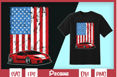 Racing Car USA Flag