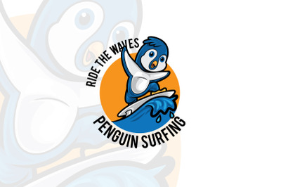 Penguin Surf Cartoon Mascot Logo